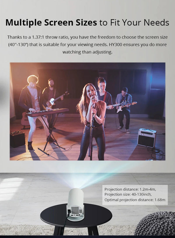 Picture sizes from about 40 to 130 inches, depending on projector distance